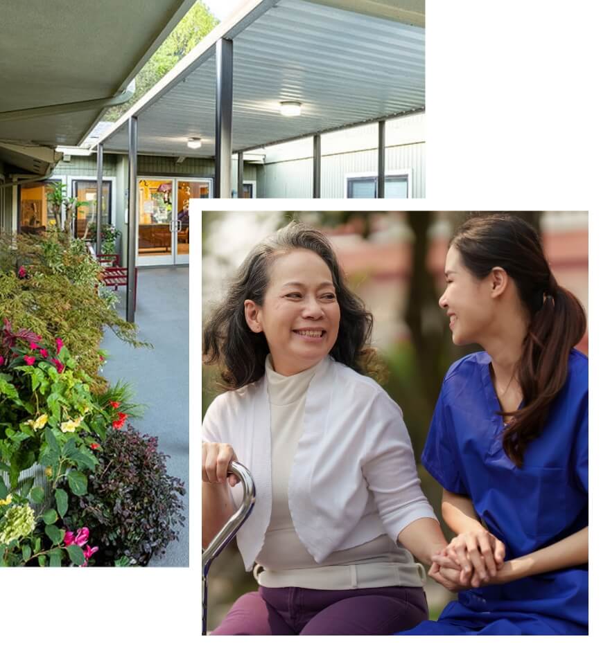 Greenridge patio and nurse with guest